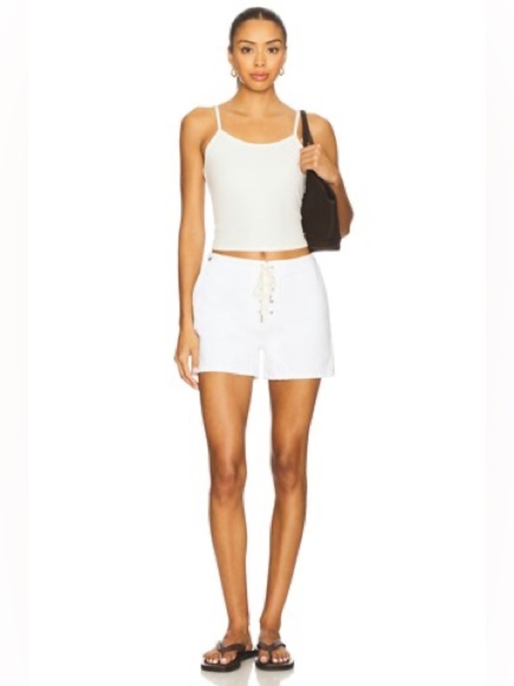 Re/Done White High-Waist Lace-Up Denim Shorts